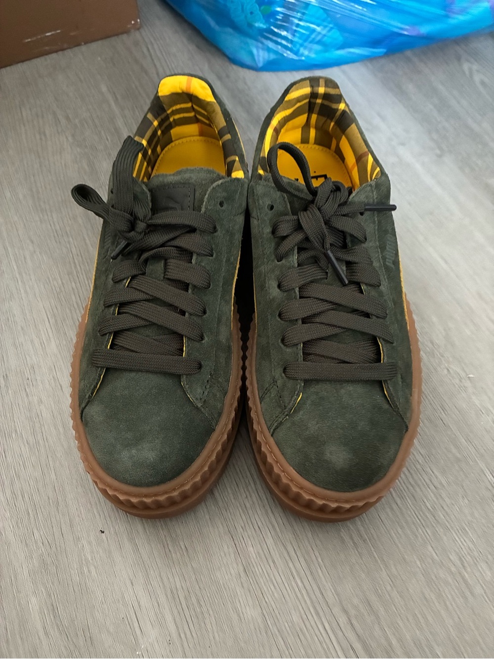 Women's Olive Green Suede Low-Top Sneakers with Gum Sole